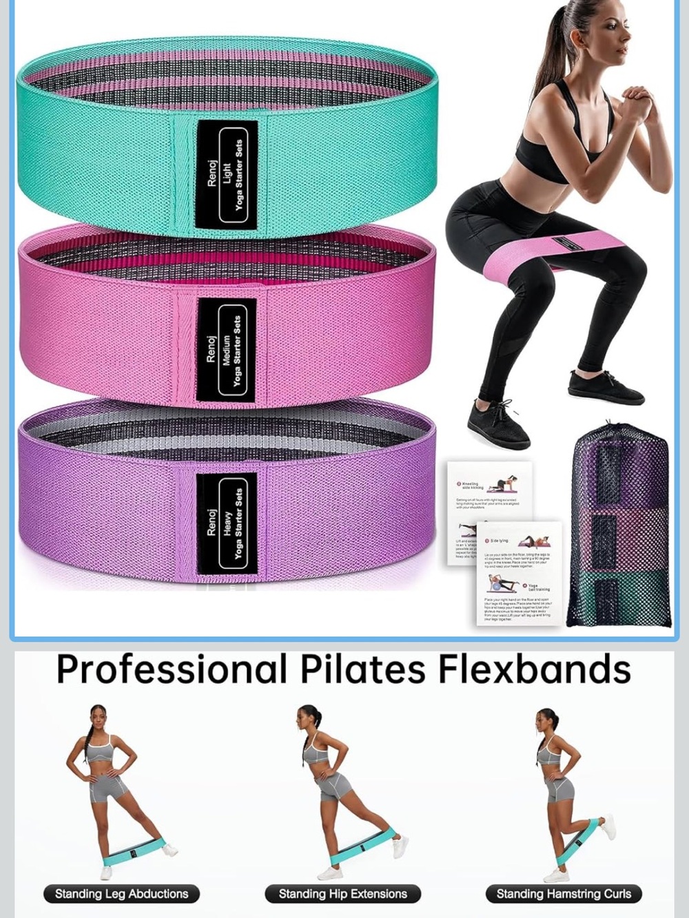 Fabric Resistance Loop Bands - Teal, Pink, Lavender Set